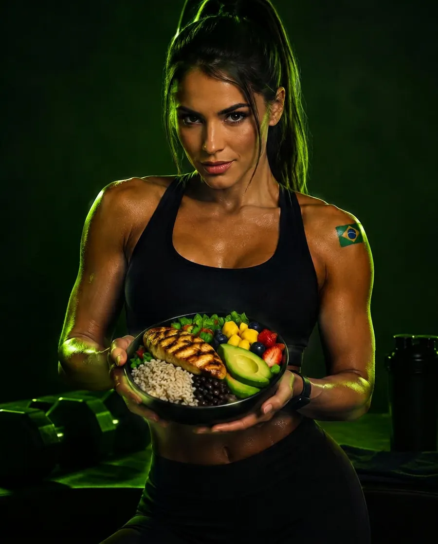 Atleta com uma refeição saudável